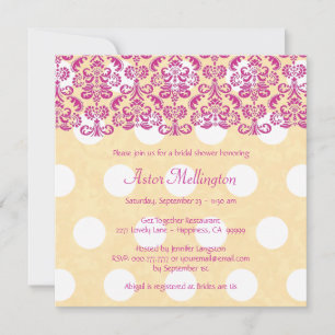 Pink and Yellow Damask Lace Bridal Shower BR001A Invitation
