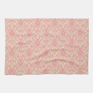 Pink and Yellow Damask Pattern Tea Towel