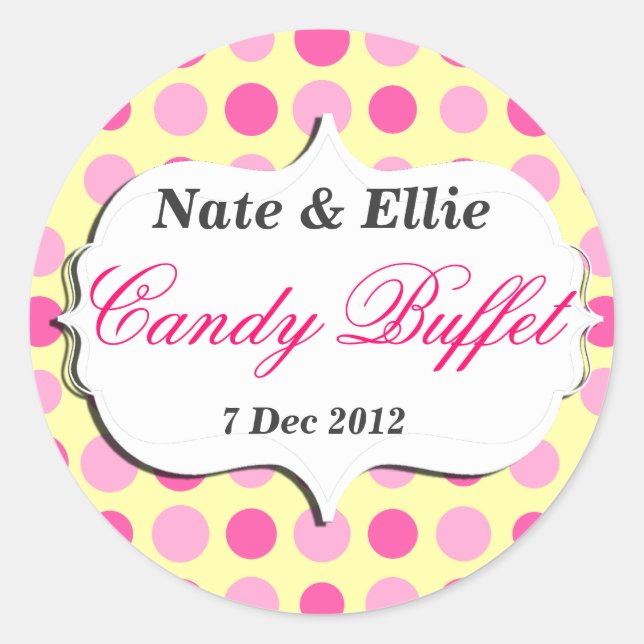 Pink and yellow dotty Candy Buffet Sticker (Front)