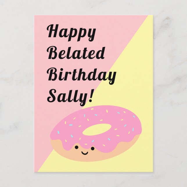 Pink and Yellow Doughnut | Birthday Greeting Postcard (Front)