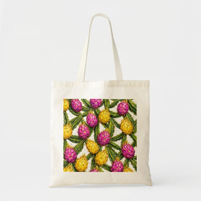 Pink and Yellow Dragon Fruit Pattern Tote Bag (Front)