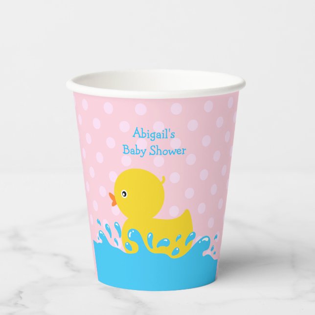 Pink and Yellow Duck Baby Shower Custom Paper Cups (Front)