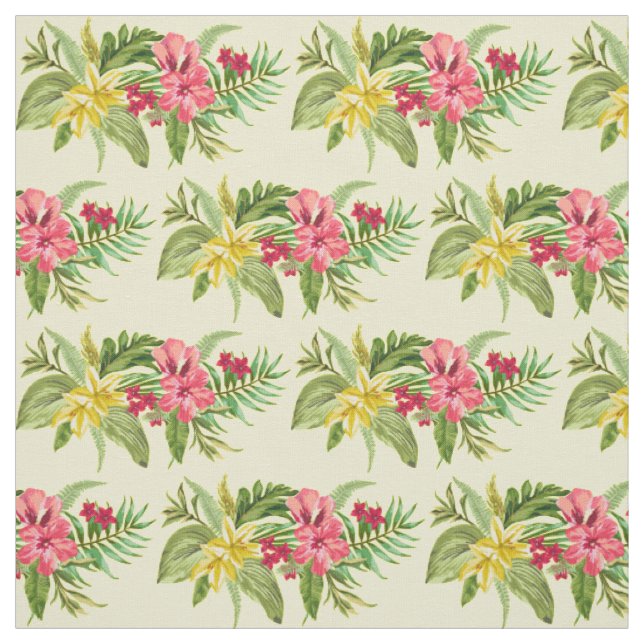 Pink And Yellow Exotic Flowers Fabric (Swatch)