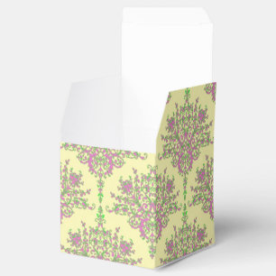 Pink and Yellow Fancy Floral Damask Pattern Favour Box