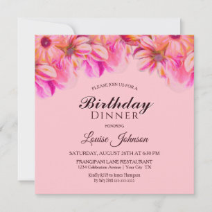 Pink and Yellow Floral Birthday Dinner Party Invitation
