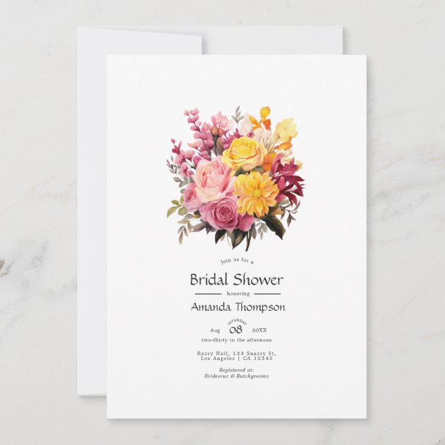Pink and Yellow Floral Bridal Shower Invitation (Front)