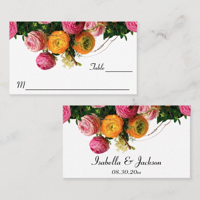 Pink and Yellow Floral - Place Cards (Front/Back)