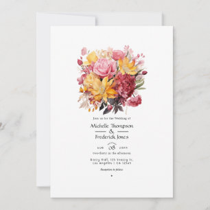 Pink and Yellow Floral Wedding Invitation