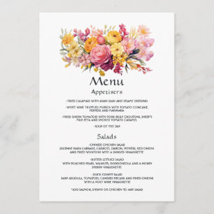 Pink and Yellow Floral Wedding Menu