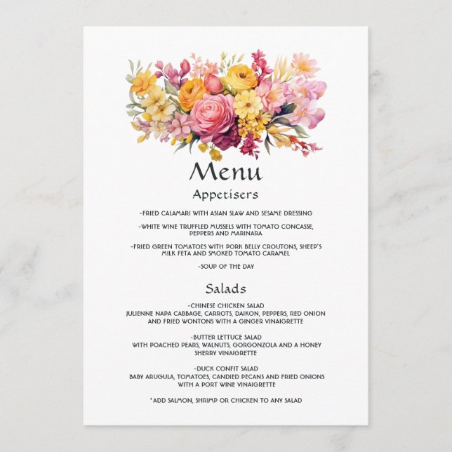 Pink and Yellow Floral Wedding Menu (Front)