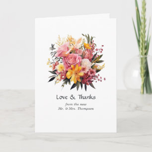 Pink and Yellow Floral Wedding Thank You Card
