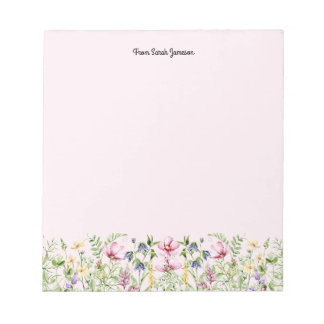 Pink and Yellow Floral Wildflowers Personalised Notepad