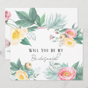 Pink and Yellow Floral Will You Be My Bridesmaid Invitation
