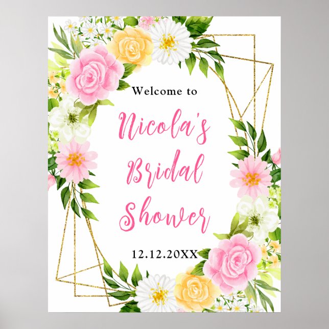 Pink and Yellow Flower Bridal Shower Welcome Poster (Front)