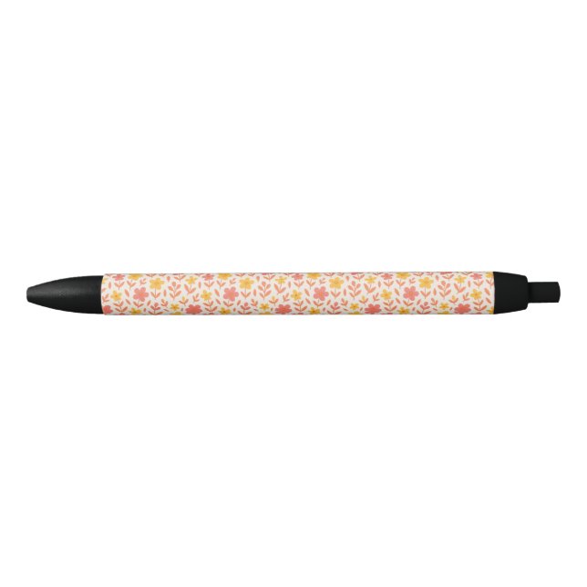 Pink and yellow flower pattern black ink pen (Front)