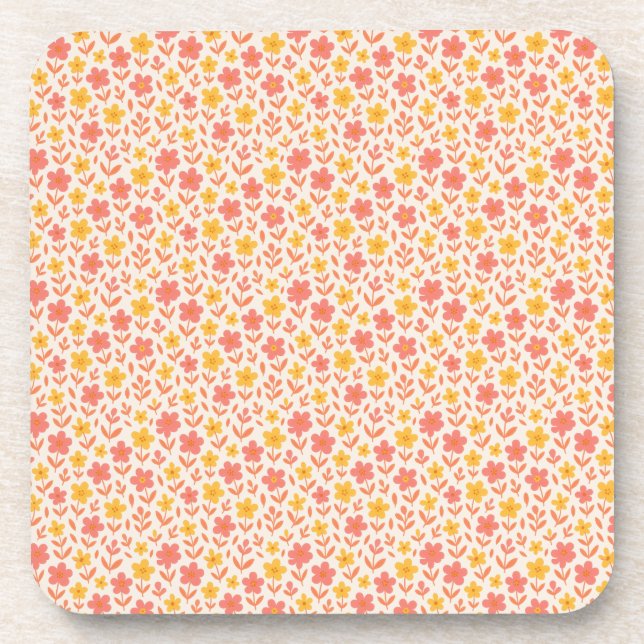 Pink and yellow flower pattern coaster (Front)