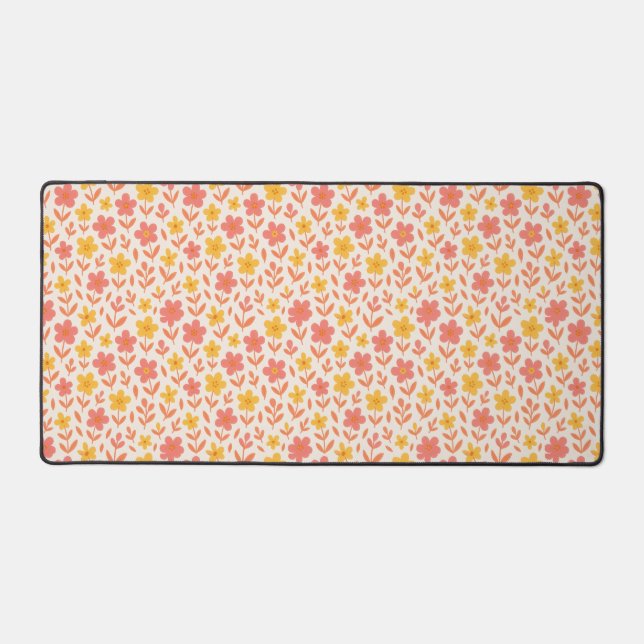 Pink and yellow flower pattern desk mat (Front)