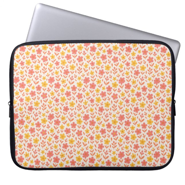 Pink and yellow flower pattern laptop sleeve (Front)