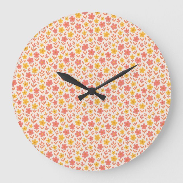 Pink and yellow flower pattern large clock (Front)