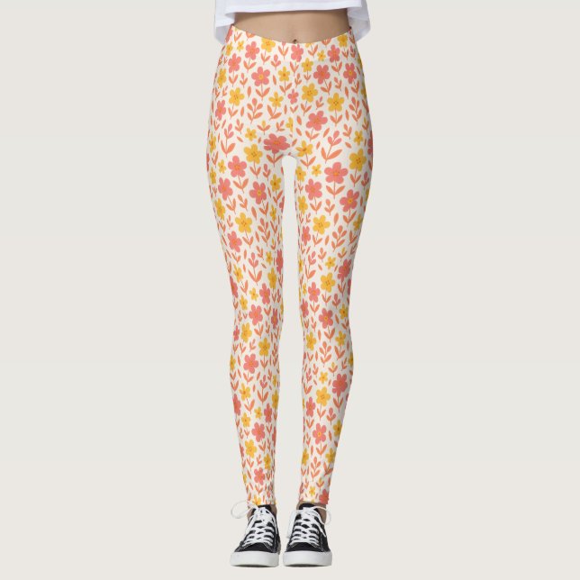 Pink and yellow flower pattern leggings (Front)