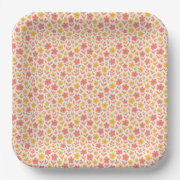 Pink and yellow flower pattern paper plate