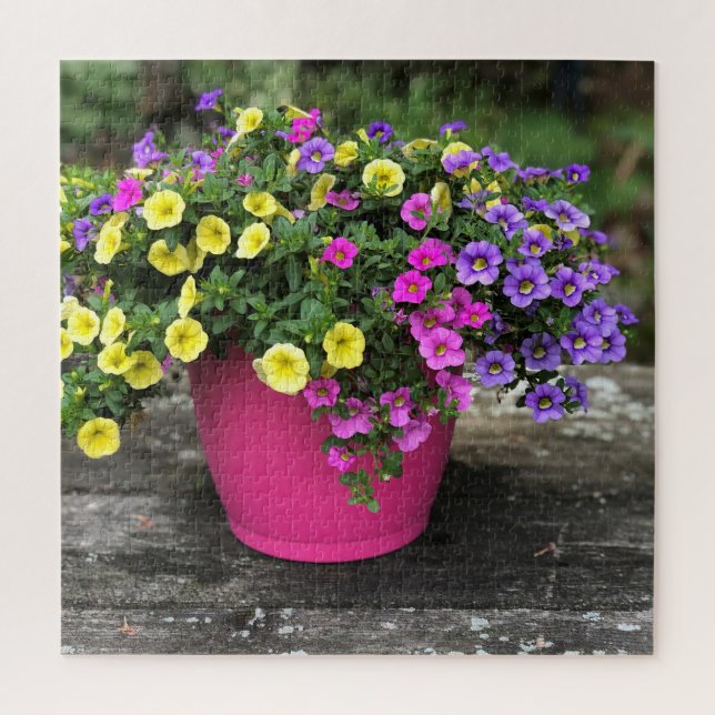 Pink and Yellow Flower Pot Floral Jigsaw Puzzle (Vertical)