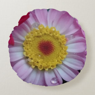 Pink and yellow flower round cushion