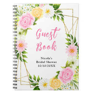 Pink and Yellow Flowers Bridal Shower Guest Book
