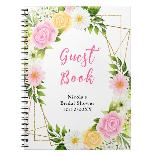 Pink and Yellow Flowers Bridal Shower Guest Book (Front)
