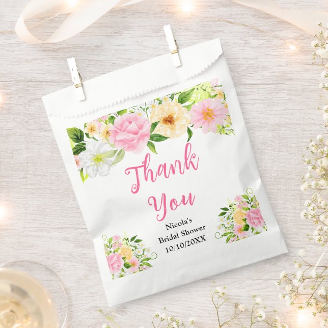 Pink and Yellow Flowers Bridal Shower Thank You Favour Bags (Clipped)