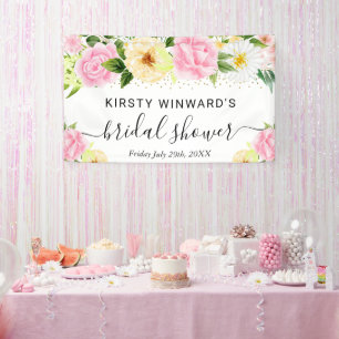 Pink and Yellow Flowers Bridal Shower Welcome Banner