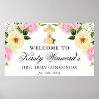 Pink and Yellow Flowers First Holy Communion
