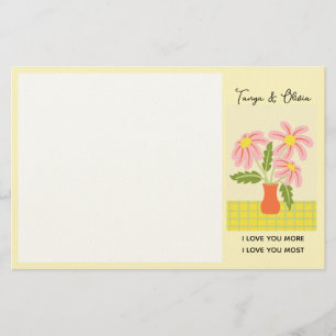 Pink and yellow flowers in a vase Design Stationery