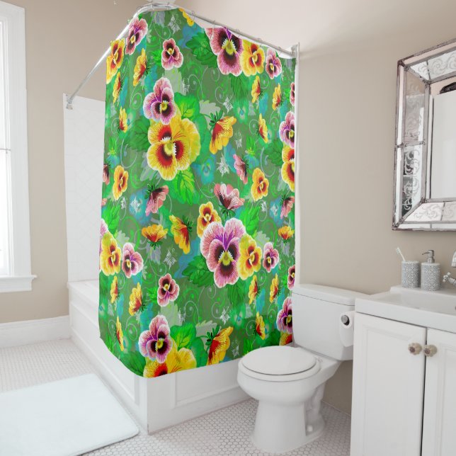 Pink And Yellow Flowers Shower Curtain (In Situ)