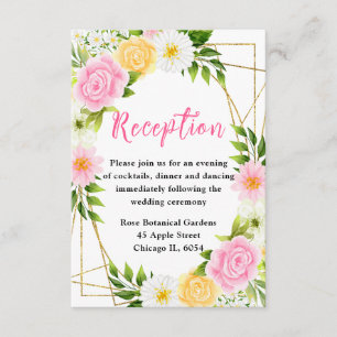 Pink and Yellow Flowers Wedding Reception Enclosure Card