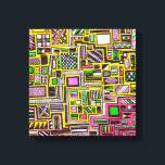 Pink and Yellow Geometric pop art punk Canvas Print<br><div class="desc">From an original hand drawn design by Nola Edsall of square and rectangle geometric doodle shapes with various busy patterns. This stunning, artistic design is intricate and detailed and uses the bright pop colours of pink, yellow, lime green and black. Perfect for home or office decor to add a pop...</div>