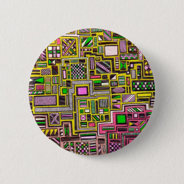 Pink and Yellow Geometric shapes pop art punk 6 Cm Round Badge (Front)