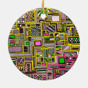 Pink and Yellow Geometric shapes pop art punk Ceramic Tree Decoration