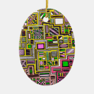 Pink and Yellow Geometric shapes pop art punk Ceramic Tree Decoration