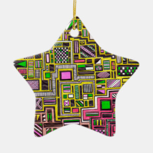 Pink and Yellow Geometric shapes pop art punk Ceramic Tree Decoration