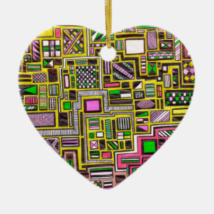 Pink and Yellow Geometric shapes pop art punk Ceramic Tree Decoration