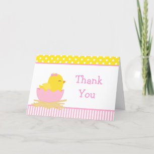 Pink and Yellow Girl Chick Thank You Card