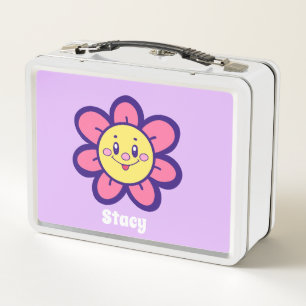 Pink And Yellow Happy Flower Metal Lunch Box