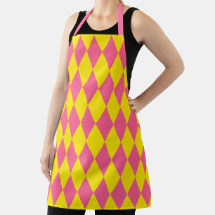 Pink and Yellow Harlequin Checkered Design  Apron