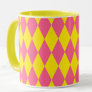 Pink and Yellow Harlequin Checkered Design Mug