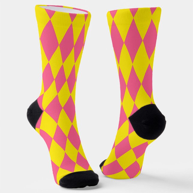 Pink and Yellow Harlequin Checkered Design  Socks (Creator Uploaded)