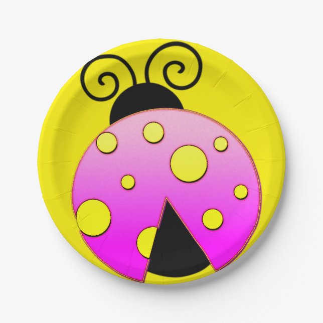 Pink and Yellow Ladybug Paper Plates (Front)
