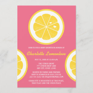 PINK AND YELLOW LEMON THEMED BABY SHOWER INVITATION