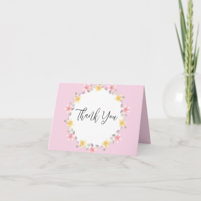 Pink and Yellow Lily Bridal Shower Thank You Card (Front)