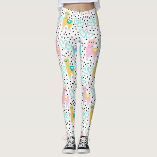 Pink and Yellow Llamas With Hearts Leggings